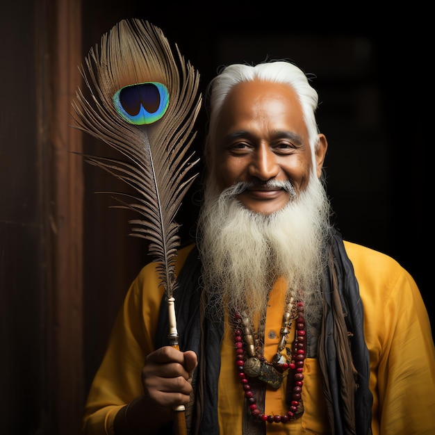 Guru shaman indio con plumas mágicas