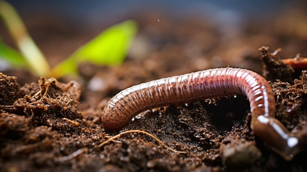 Foto un gusano en suelo húmedo primer invertebrado terrestre