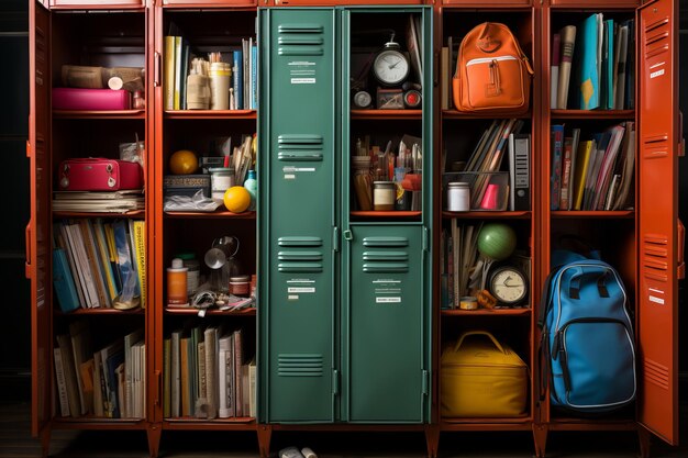 Foto gut organisierter schrank mit ordentlich gestapelten büchern und schulmaterialien generative ki