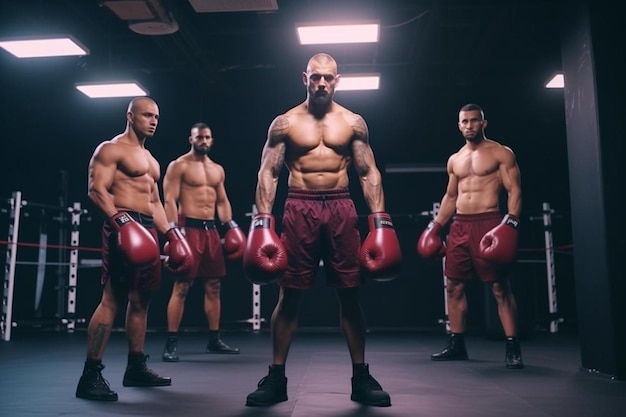 Foto gutaussehender männlicher sportler boxer mma-kämpfer trainiert mit fitness-gruppe schlagen aerobox