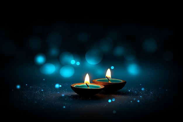 Gute Diwali-Öllampe auf Bokeh-Hintergrund, leere Tapete