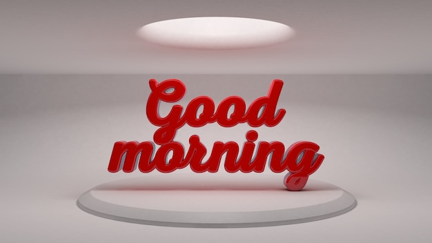 Guten Morgen aus großen roten 3D-Buchstaben. 3D-Rendering.