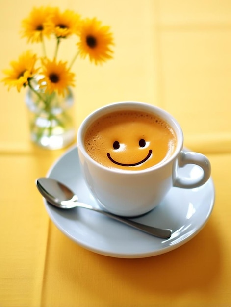 Foto guten morgen mit einem lächeln und einer tasse tee