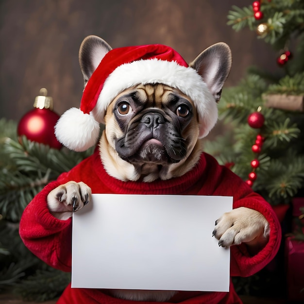 guter Hund guter französischer Bulldog Text Logo-Mockup Dezember Weihnachts-Mock-Up-Vorlage