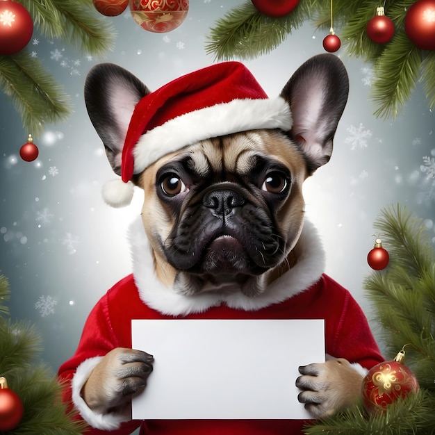 guter Hund guter französischer Bulldog Text Logo-Mockup Dezember Weihnachts-Mock-Up-Vorlage