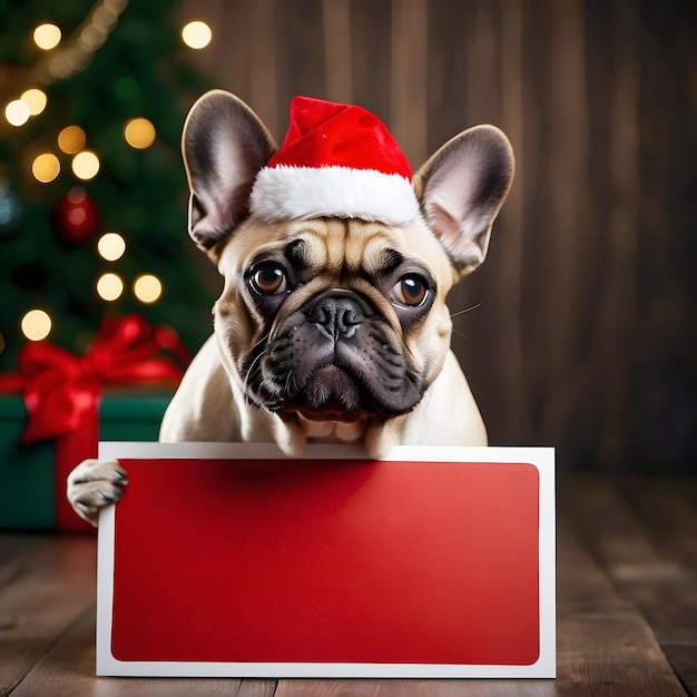 guter Hund guter französischer Bulldog Text Logo-Mockup Dezember Weihnachts-Mock-Up-Vorlage