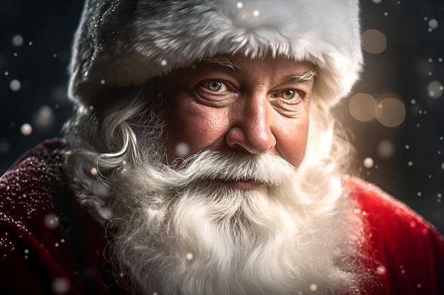 Guter Weihnachtsmann mit weißem Bart und roter Neujahrsmütze