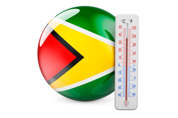 Guyana-Flagge mit Thermometer 3D-Darstellung