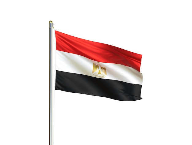 Ägypten Nationalflagge weht in isoliertem weißem Hintergrund Ägypten Flagge 3D-Darstellung