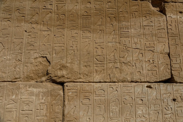 Ägyptische alte Hieroglyphen an der Steinmauer