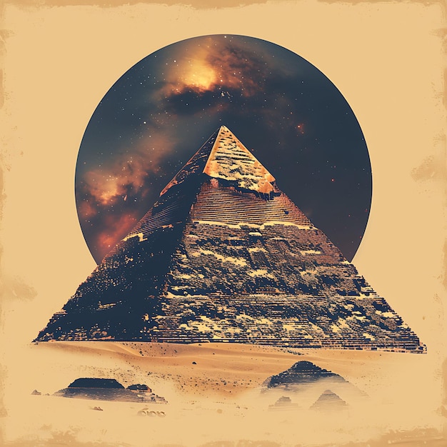 Ägyptische Pyramide mit Textur aus Sand Sandpapier Collage Effe Illustration Trending Hintergrunddekor