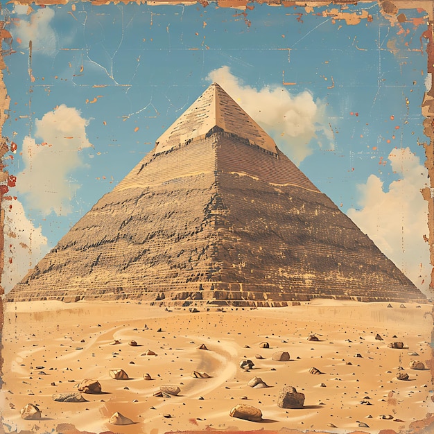 Ägyptische Pyramide mit Textur aus Sand Sandpapier Collage Effe Illustration Trending Hintergrunddekor