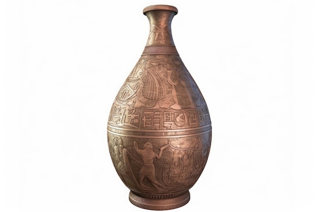 Ägyptische Vase mit isolierten Hieroglyphen auf weißem Hintergrund