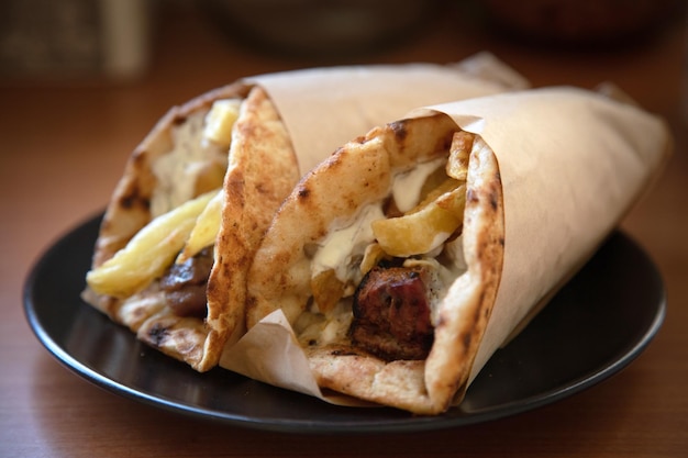 Foto gyro pita shawarma comida de rua tradicional grega comida de carne turca