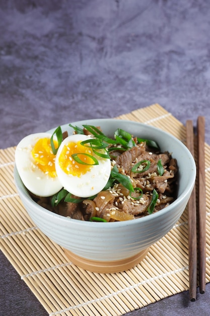 Gyudon ist eine japanische Rindfleisch-Reisschale oder Yakinikudon.