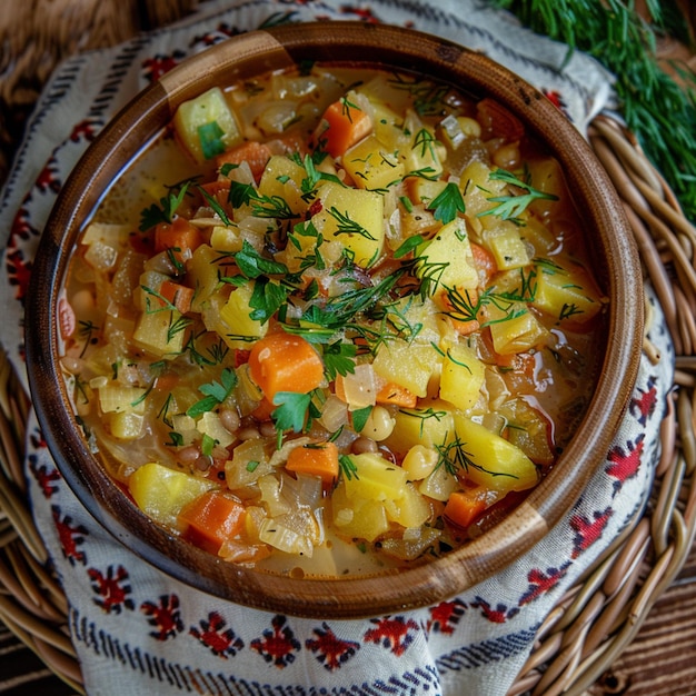 Foto gyuvech de verduras un plato tradicional para la cocina moldava rumana búlgara vista superior