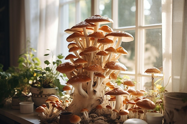 Foto há cogumelos na mesa.