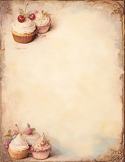 Foto há dois cupcakes numa mesa com um fundo de papel.