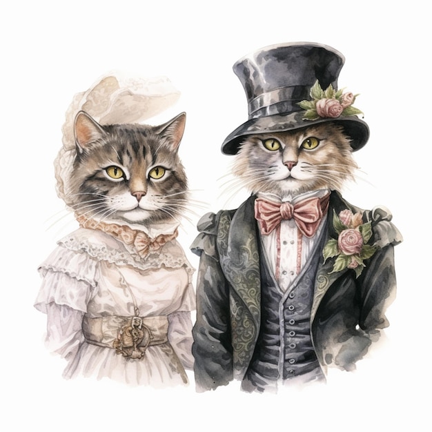 Há dois gatos vestidos para um casamento generativo ai