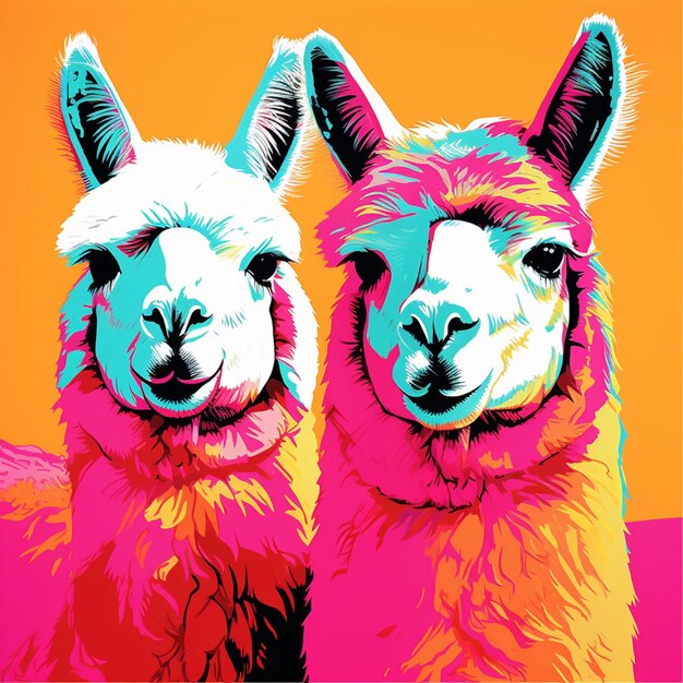 Foto há dois lamas que estão de pé um ao lado do outro generativo ai