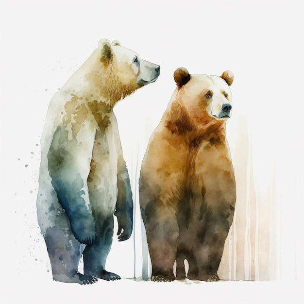 Há dois ursos próximos um do outro na neve generativa ai