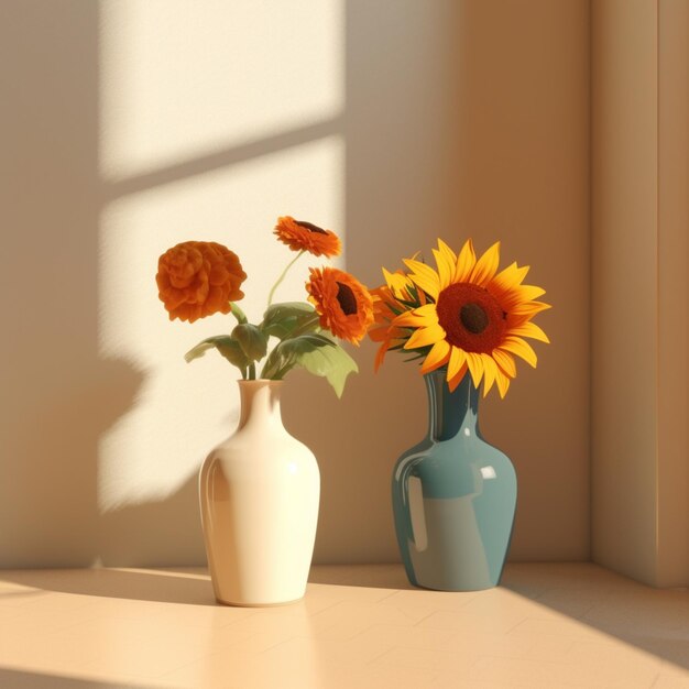 Há dois vasos com flores em uma mesa generativa ai