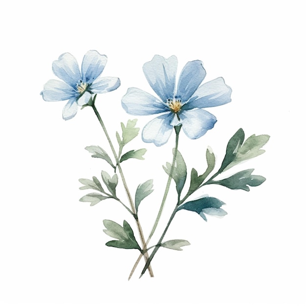 Há duas flores azuis em um caule com folhas verdes generativas ai