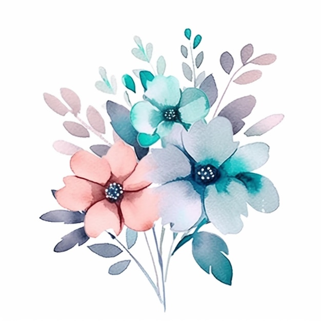 Há duas flores que são pintadas em aquarela em um fundo branco generativo ai