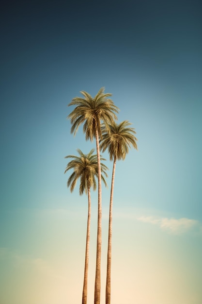 Há duas palmeiras que estão de pé na areia generativa ai