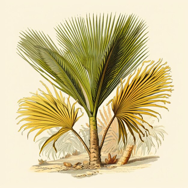 Há duas palmeiras que estão de pé na areia generativa ai