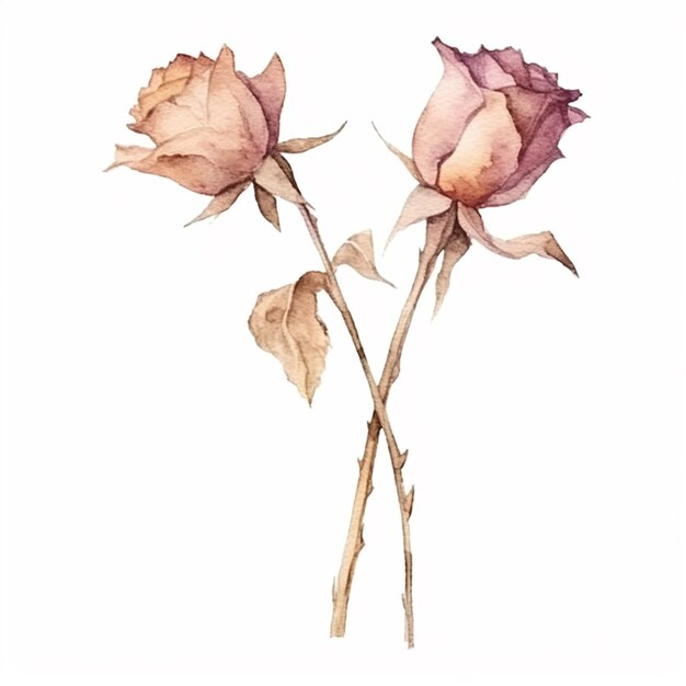 Foto há duas rosas que estão em um caule com folhas generativas ai
