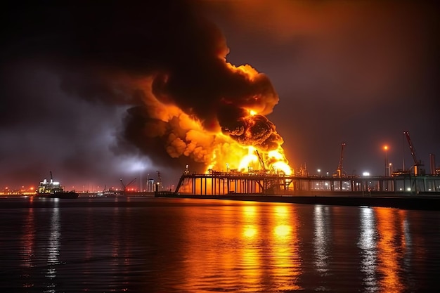 Ha estallado un incendio en una instalación de almacenamiento de petróleo en un puerto que ha causado daños significativos y una posible amenaza de explosión debido a la naturaleza inflamable del contenido IA generativa