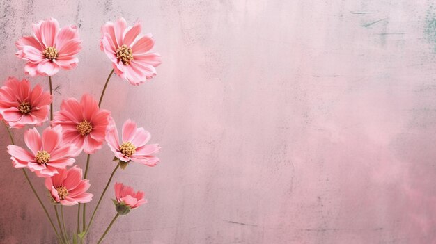 há flores cor de rosa em um vaso sobre uma mesa generativa ai