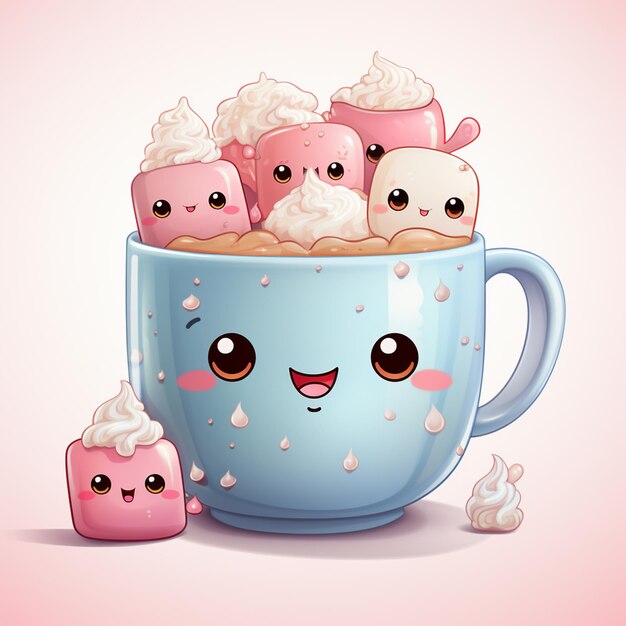 Foto há marshmallows em uma xícara de café com marshmallow generativo ai
