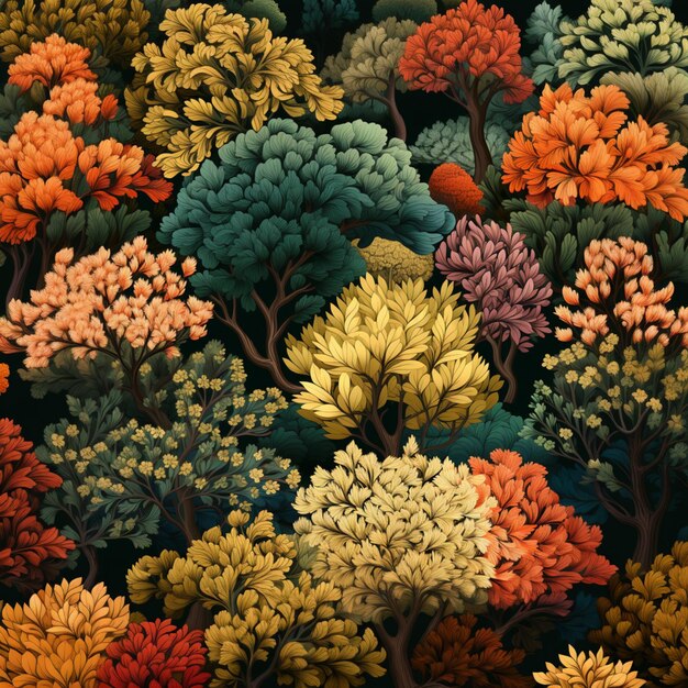há muitas árvores de cores diferentes na imagem generativa ai
