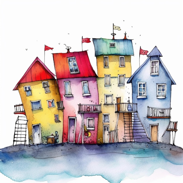 Há muitas casas que são pintadas em cores diferentes generativa ai