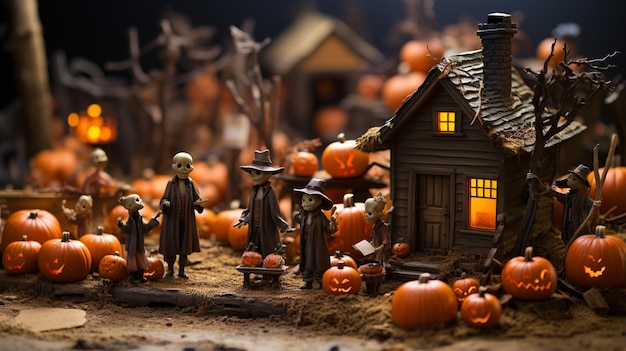 há muitas decorações de Halloween em exibição no pátio generativo ai