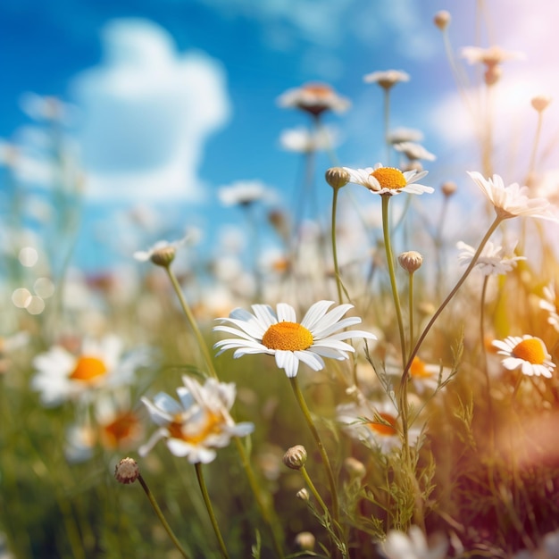 Há muitas flores brancas e amarelas em um campo generativo ai