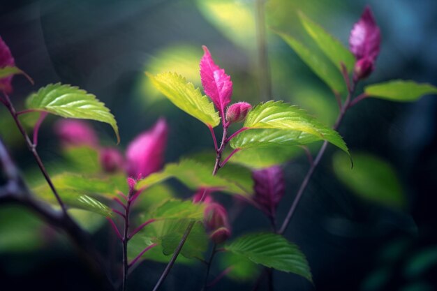 Há muitas flores cor-de-rosa crescendo em um galho de árvore generativo ai