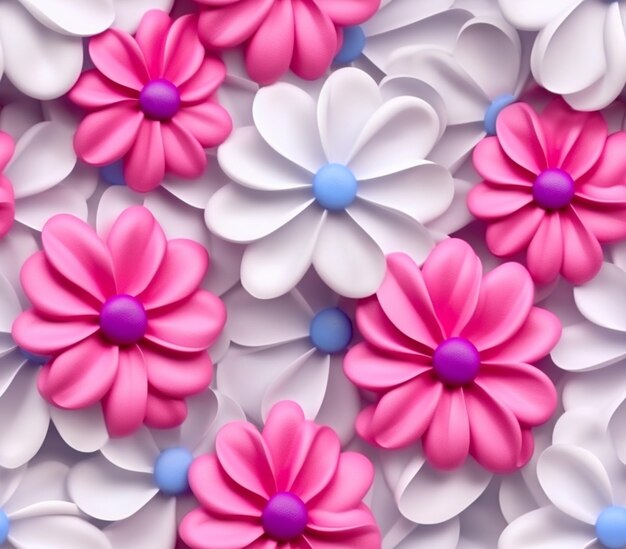 Foto há muitas flores cor-de-rosa e brancas em uma superfície branca generativa ai