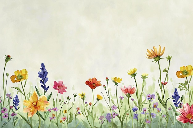 há muitas flores de cores diferentes em um campo de grama generativa ai