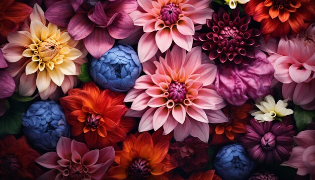 há muitas flores de cores diferentes que estão em um monte generativo ai