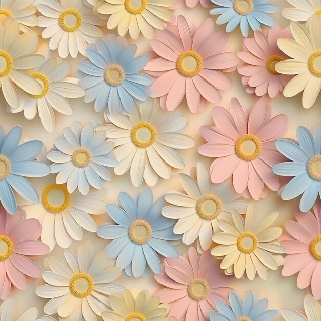 Há muitas flores de papel de cores diferentes dispostas juntas.