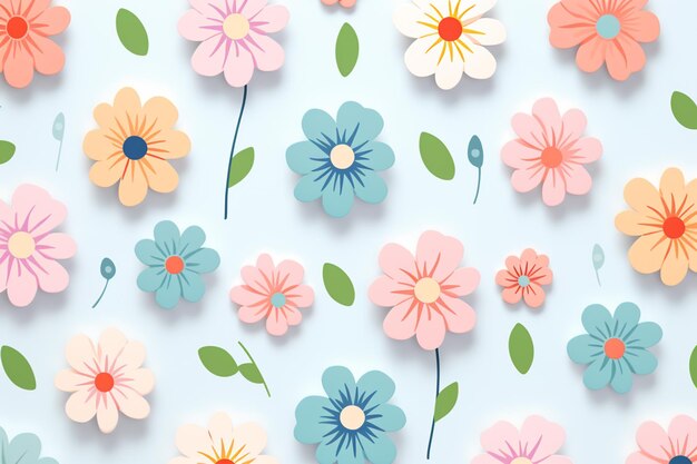 Há muitas flores de papel que estão em uma superfície azul generativa ai