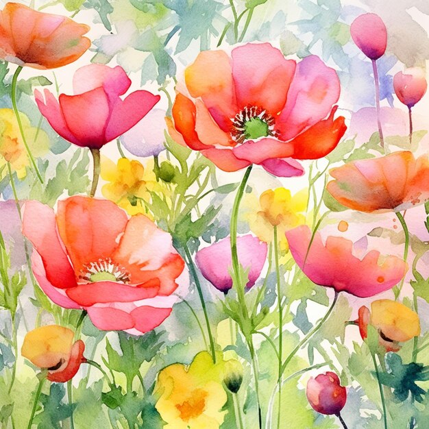 há muitas flores pintadas em aquarela generativa ai