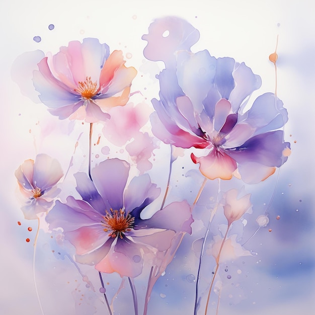 há muitas flores que são pintadas em um estilo de aquarela generativa ai