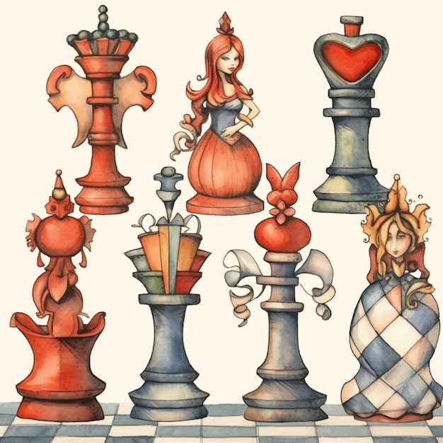 Foto há muitas peças de xadrez de cores diferentes na mesa generativa ai