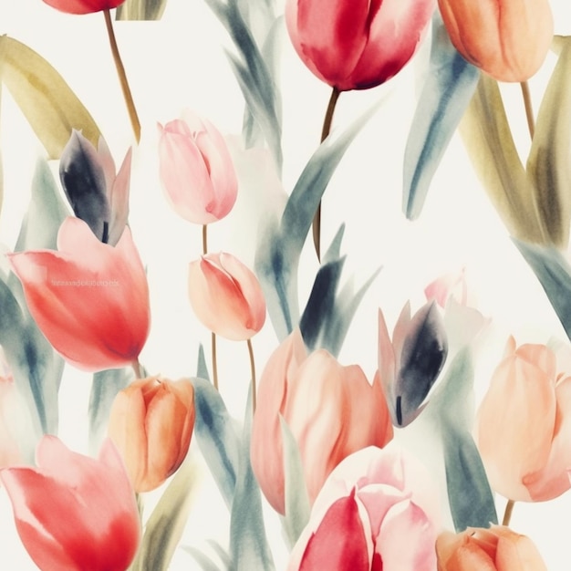 Há muitas tulipas coloridas diferentes em um fundo branco generativo ai
