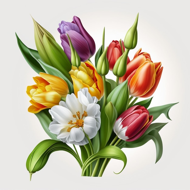 há muitas tulipas de cores diferentes em um vaso generativo ai
