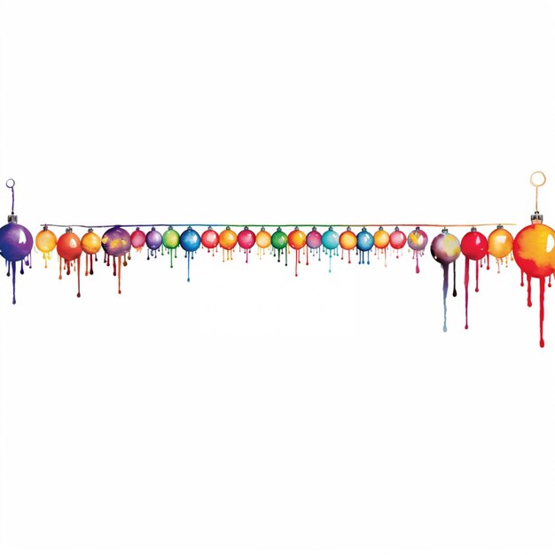 há muitos balões coloridos pendurados de uma corda em um fundo branco generativo ai